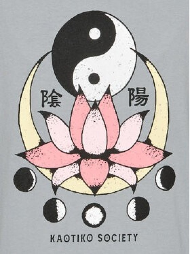 Kaotiko T-Shirt Lotus Ying Yang AL013-01-G002 Szary Regular Fit