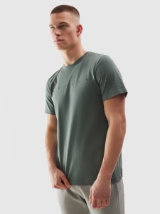 T-shirt regular z bawełny organicznej z nadrukiem męski - khaki