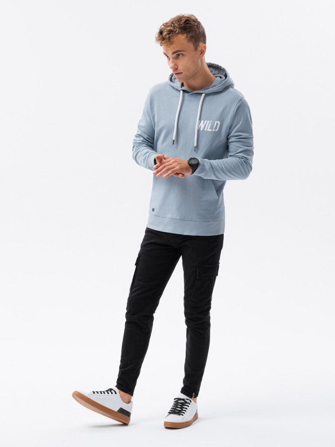 Bluza męska hoodie z nadrukiem na plecach - niebieska V1 B1357 - XXL