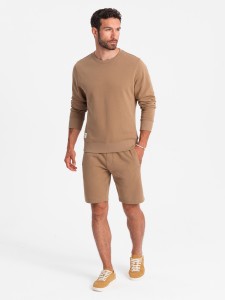 Męski komplet dresowy bluza + szorty – brązowy V2 Z77 - XXL
