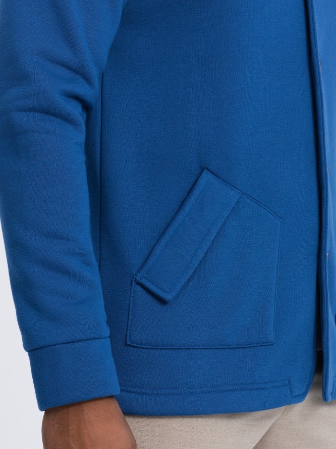 Bluza męska casual ze stójką zapinana na guziki - niebieska V1 OM-SSZP-0171 - L