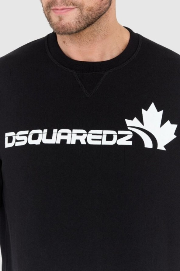 DSQUARED2 Czarna bluza męska z białym logo z liściem