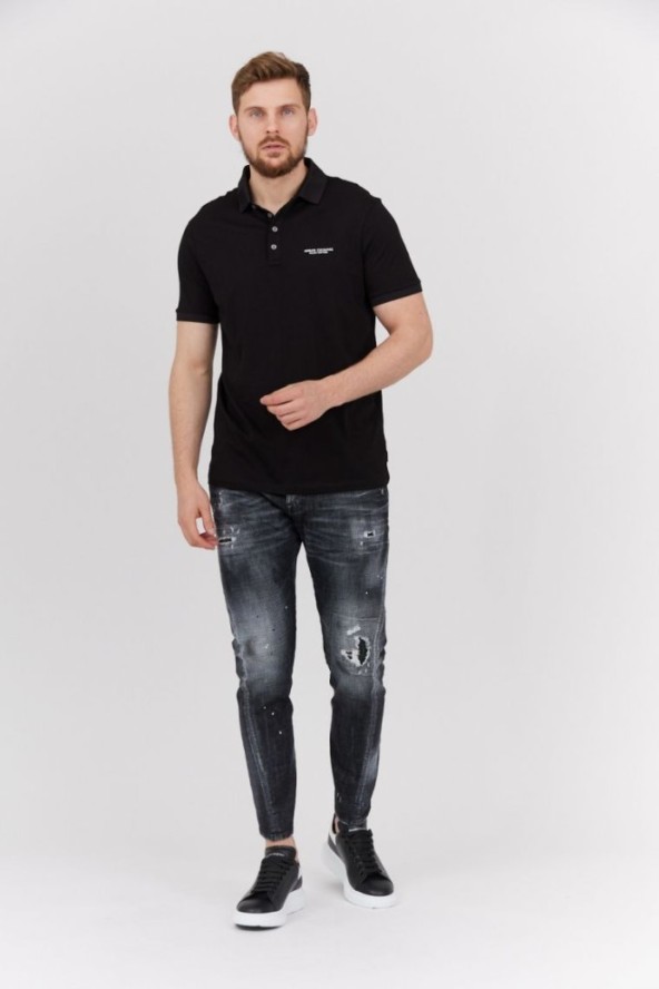 ARMANI EXCHANGE Czarna koszulka polo z białym logo