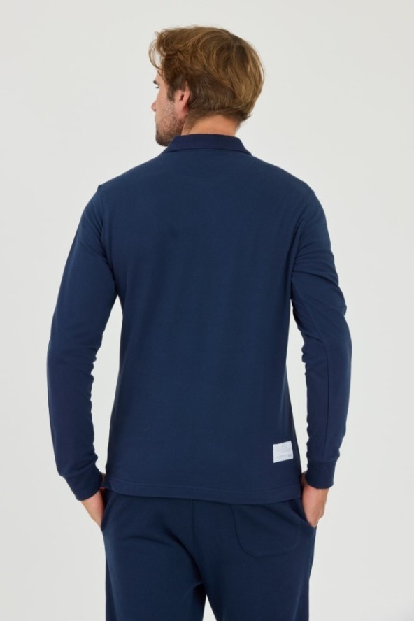 LA MARTINA Granatowy longsleeve polo Piquet Stretch