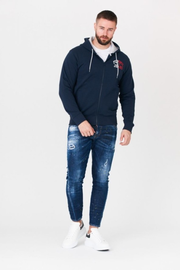 TOMMY JEANS Granatowa bluza męska na zamek z dużym logo