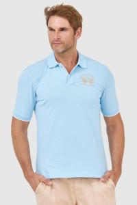 LA MARTINA Błękitna koszulka polo z wyszywanym logo