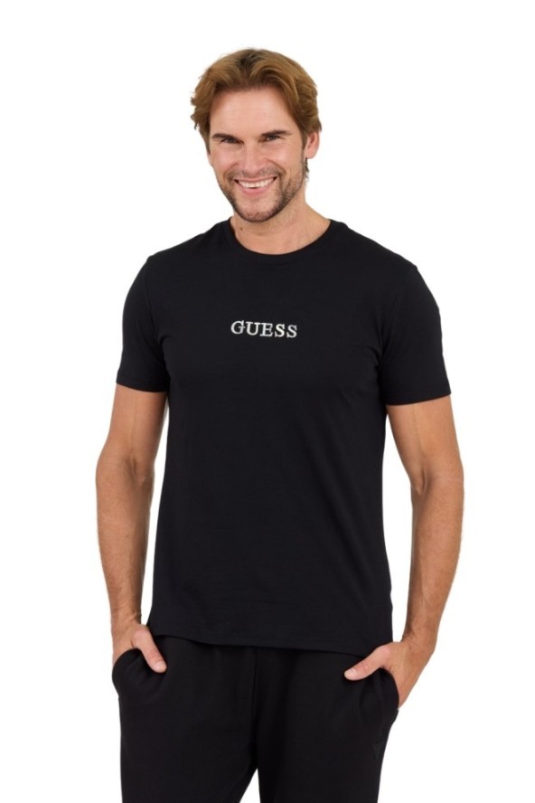 GUESS Czarny t-shirt z haftowanym logo