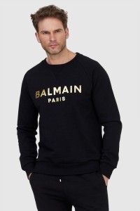 BALMAIN Czarna bluza męska ze złotym logo