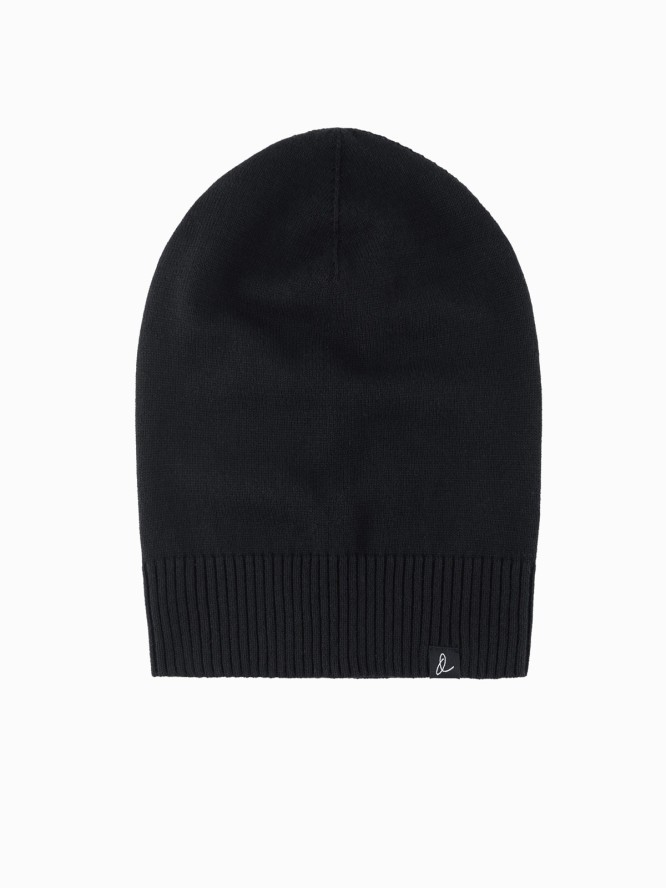 Męska zimowa czapka beanie z bawełnianej dzianiny – czarna V1 OM-ACWH-0124 - uniwersalny