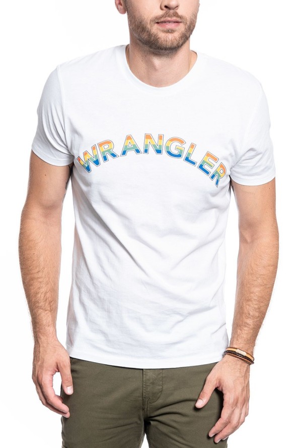 MĘSKI T-SHIRT WRANGLER SS RAINBOW TEE WHITE W7F2D3989