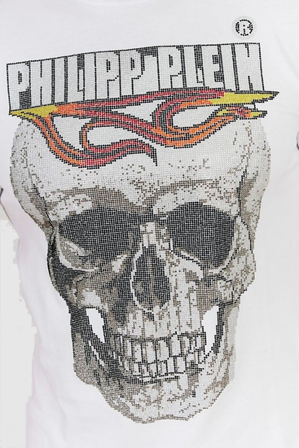 PHILIPP PLEIN Biały t-shirt męski Round neck ss flame