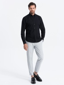 Klasyczna bawełniana koszula męska typu Oxford REGULAR – czarna V3 OM-SHOS-0114 - XXL