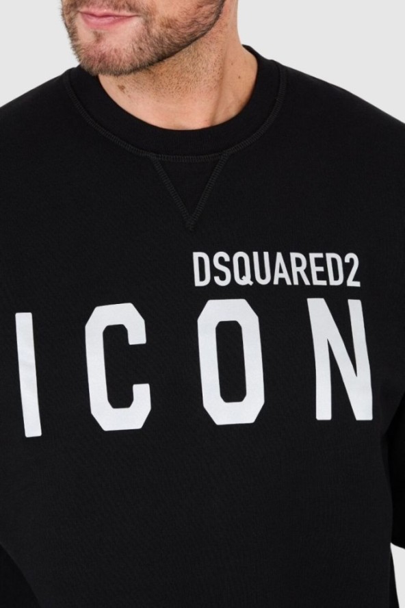 DSQUARED2 Czarna bluza męska z dużym srebrnym błyszczącym logo icon