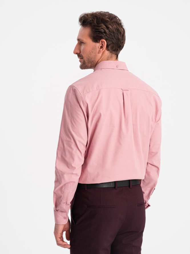 Męska koszula bawełniana REGULAR FIT z kieszenią - różowa V3 OM-SHOS-0153 - XXL