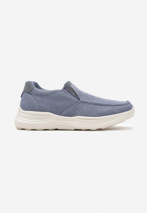 Niebieskie Buty Sportowe Slip On z Jeanowego Materiału Moallin