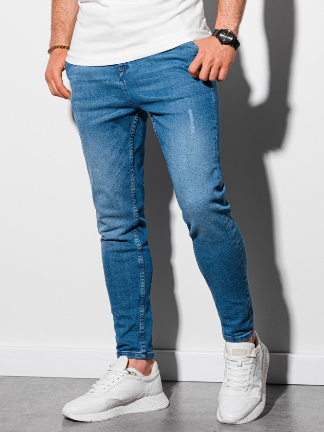 Spodnie męskie jeansowe SKINNY FIT z kieszeniami chino - jasnoniebieskie V2 OM-PADP-0100 - M