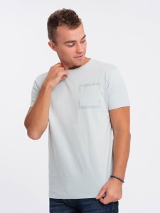 T-shirt męski bawełniany z kieszonką - jasnoszary V10 OM-TSPT-0154 - XXL