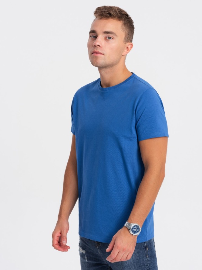 Męski klasyczny bawełniany T-shirt BASIC - niebieski V8 OM-TSBS-0146 - XL