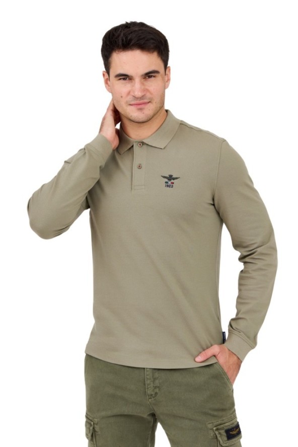 AERONAUTICA MILITARE Zielony męski longsleeve polo