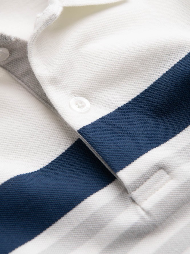 Dopasowana koszulka męska polo z dwukolorowymi pasami – biała V4 OM-POSS-0127 - XXL