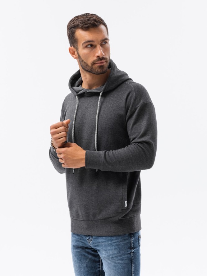 Bluza męska z kapturem ze strukturalnego materiału - grafitowa V3 B1313 - L