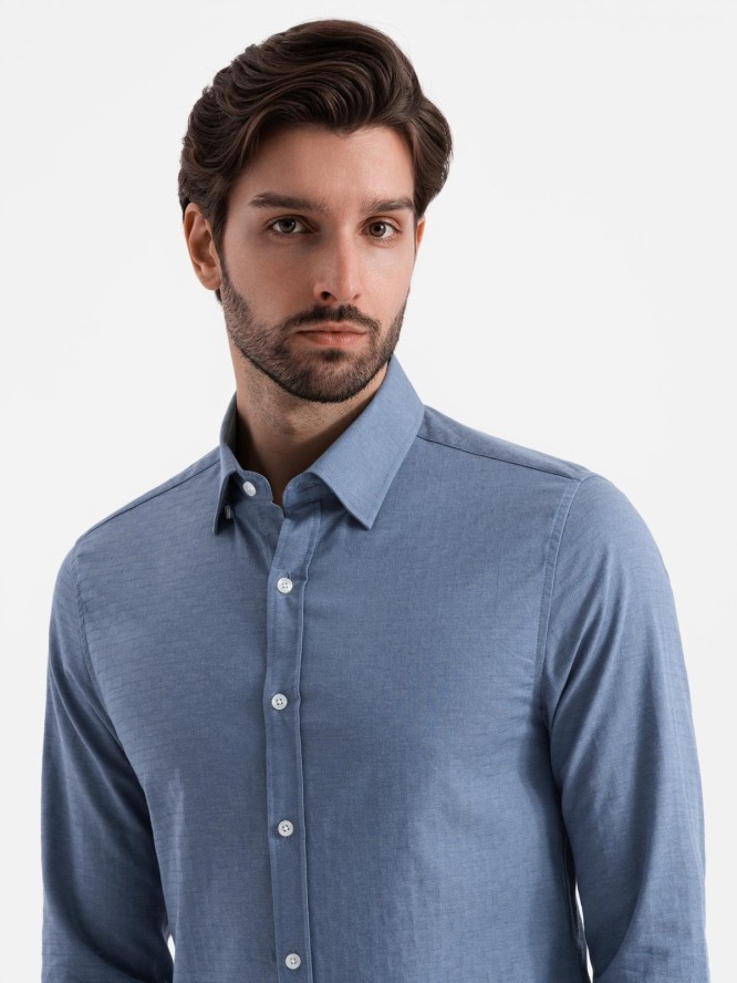 Koszula męska SLIM FIT z ozdobnej tkaniny – niebieska V1 OM-SHCS-0175 - XXL