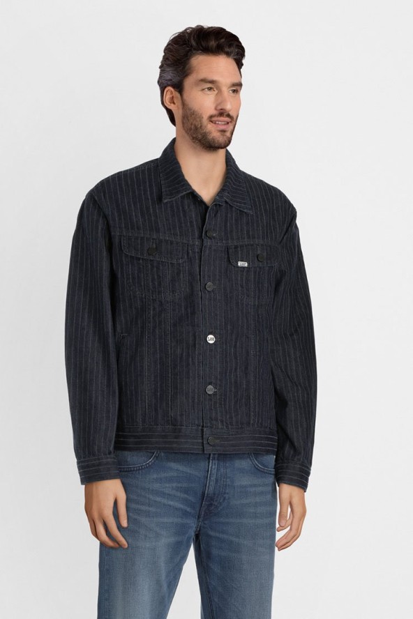 KURTKA PRZEJŚCIOWA MĘSKA LEE PINSTRIPE RIDER JACKET INDIGO L89ZEJCA