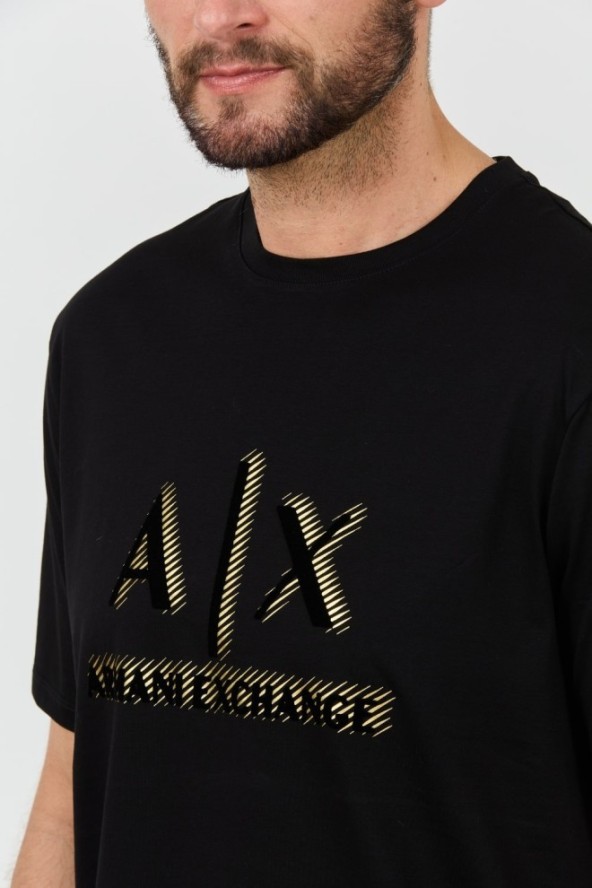 ARMANI EXCHANGE Czarny t-shirt ze złotym logo