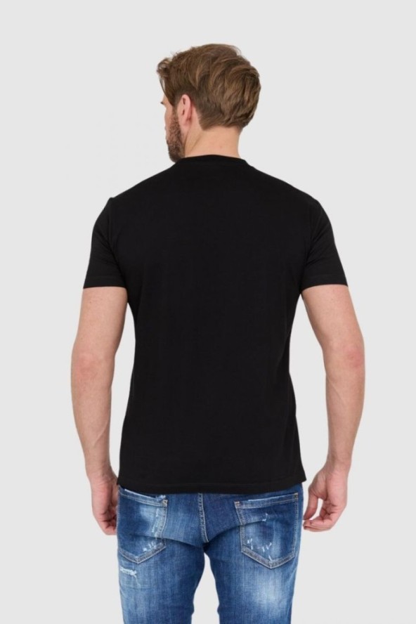 DSQUARED2 Czarny t-shirt męski ze srebrnym błyszczącym logo icon