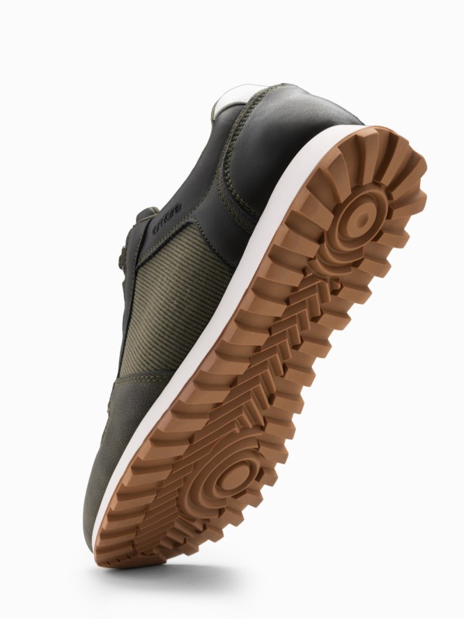 Patchworkowe męskie buty sneakersy z łączonych materiałów – ciemnooliwkowe V4 OM-FOSL-0144 - 45