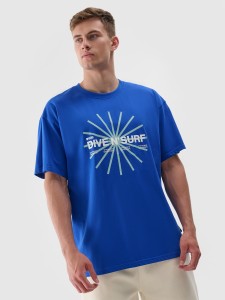 T-shirt regular z nadrukiem męski - kobaltowy