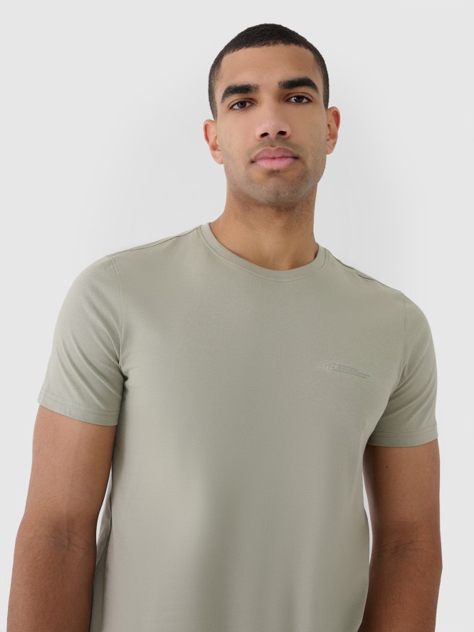 T-shirt regular gładki męski - oliwkowy/khaki