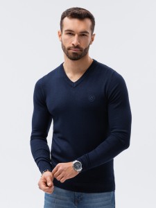 Sweter męski z haftem - granatowy V22 E191 - XXL