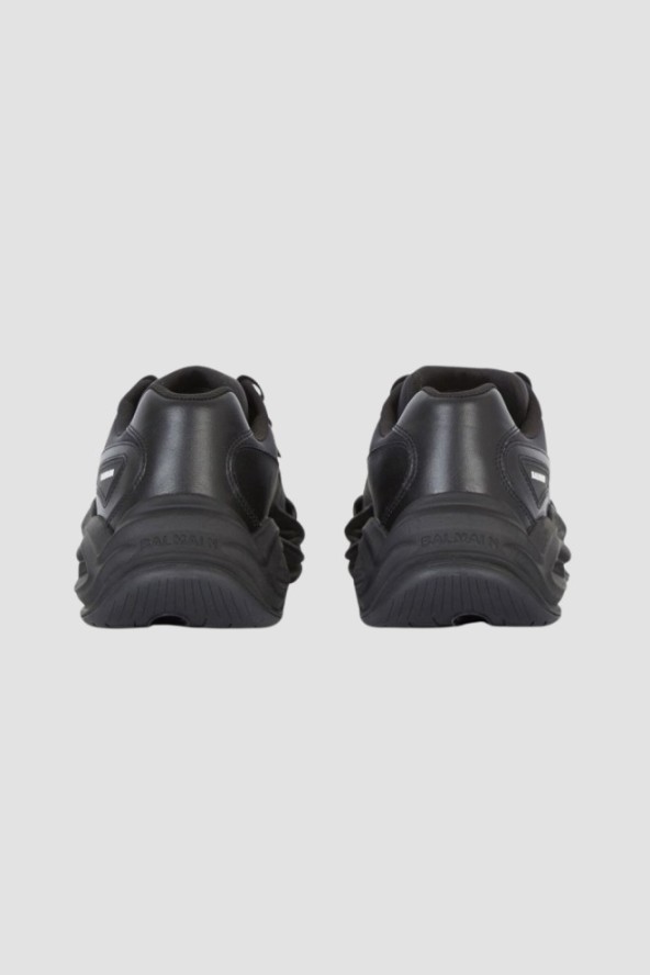 BALMAIN Czarne sneakersy Run-row-leather & Nylon