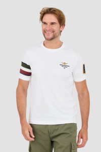 AERONAUTICA MILLITARE Biały t-shirt Tricolor and badge