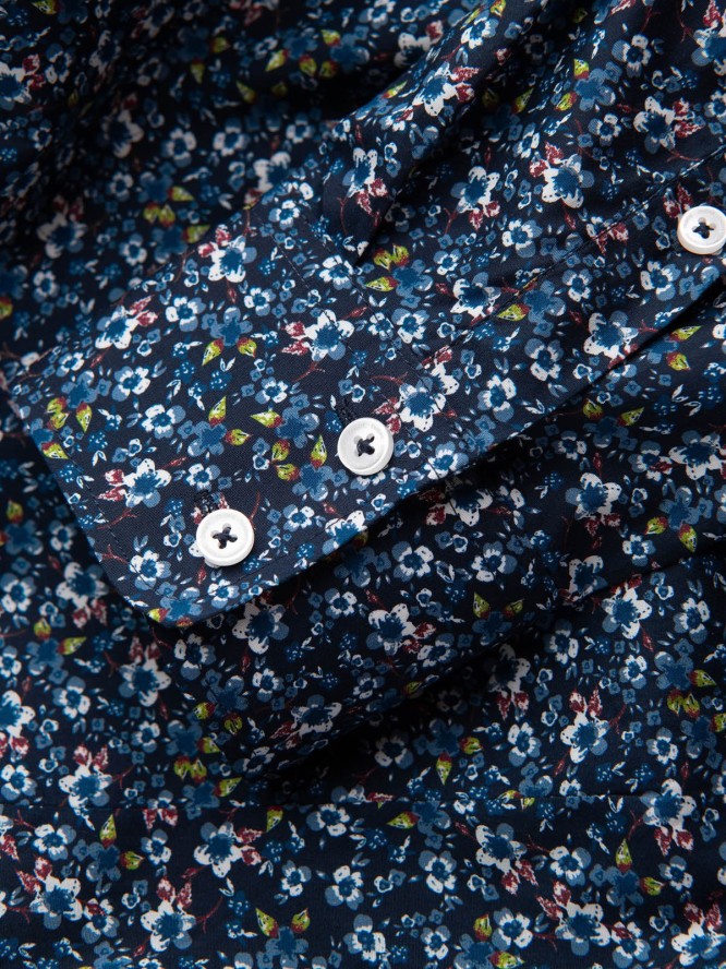 Męska koszula bawełniana we wzory SLIM FIT - ciemnoniebieska V1 OM-SHCS-0151 - XXL