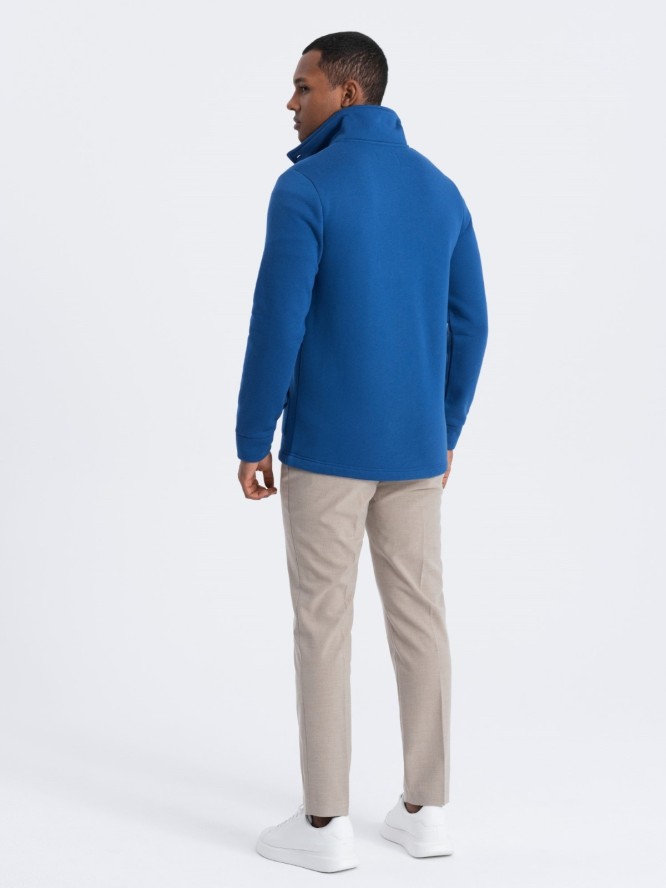 Bluza męska casual ze stójką zapinana na guziki - niebieska V1 OM-SSZP-0171 - L