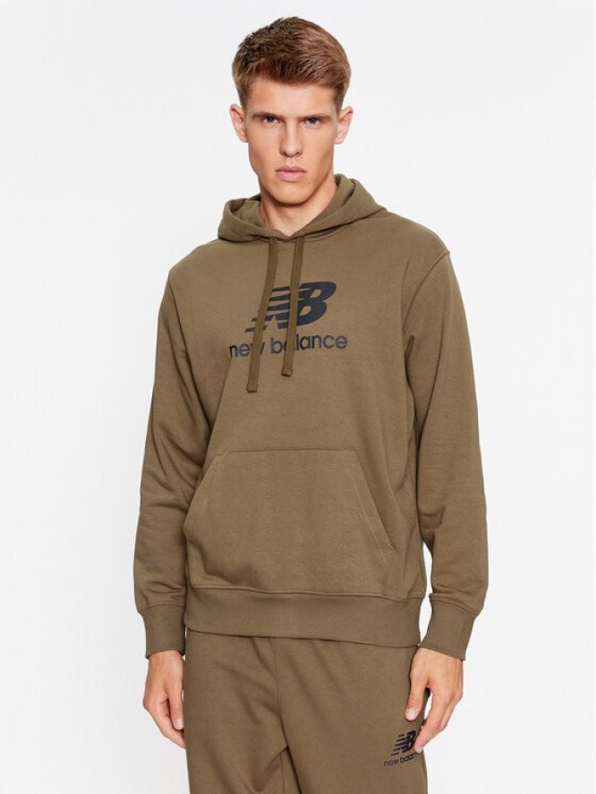 New Balance Bluza Essentials Stacked Logo French Terry Hoodie MT31537 Brązowy Regular Fit