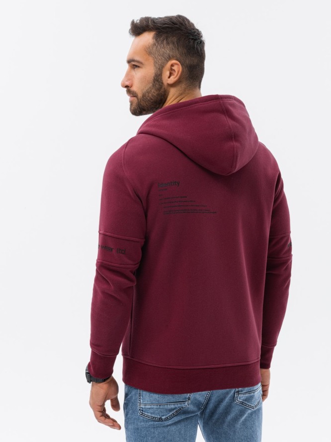 Bluza męska rozpinana hoodie z nadrukami - bordowa V5 B1423 - M