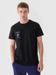 T-shirt regular z nadrukiem męski - czarny