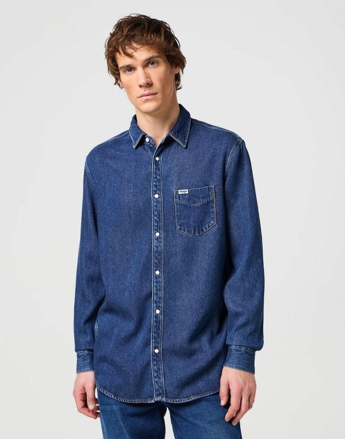 WRANGLER LS 1 PKT SHIRT MĘSKA KOSZULA JEANSOWA WRANGLER DARK STONE 112350576