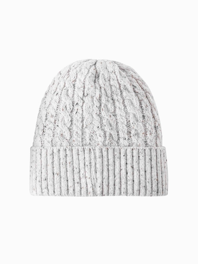 Czapka beanie męska z okrągłą tłoczoną naszywką – złamana biel V3 OM-ACWH-0121 - uniwersalny