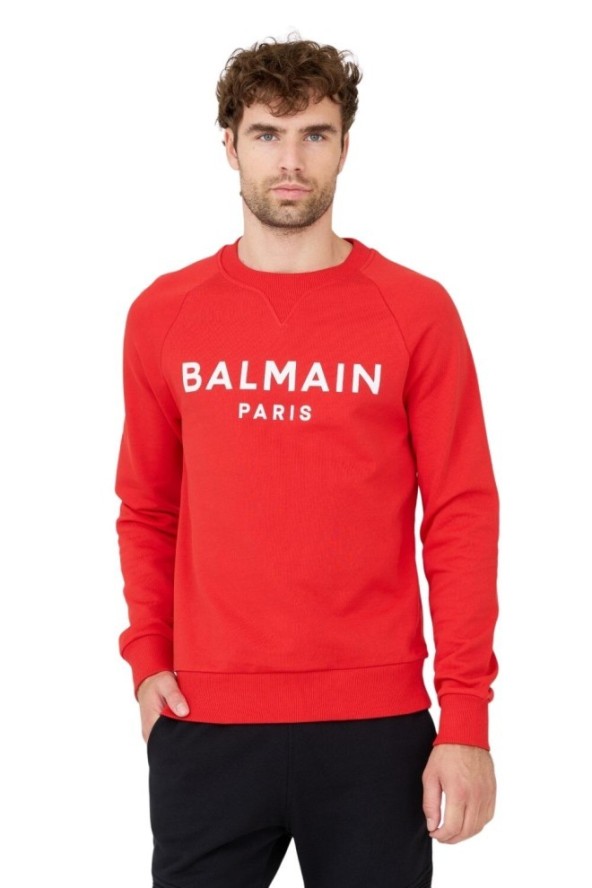 BALMAIN Czerwona bluza Printed Sweatshirt