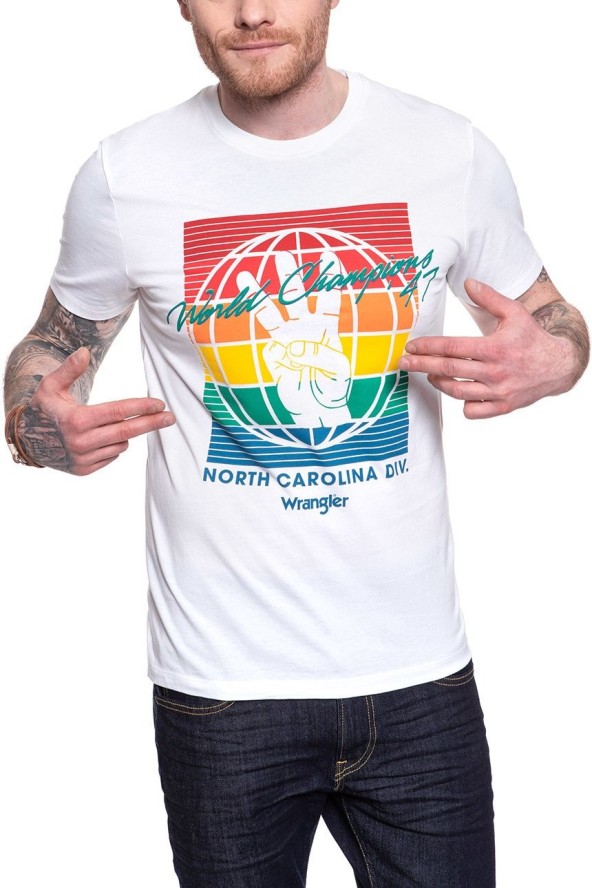 WRANGLER T SHIRT SS GLOBE TEE WHITE W7D9FK989