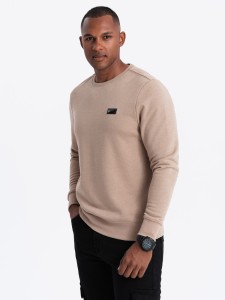 Nierozpinana męska bluza dresowa z metalowym pinem – beżowa V1 OM-SSNZ-0136 - XXL