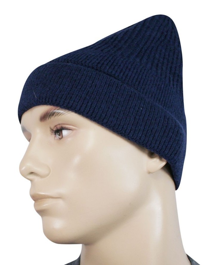 Czapka Męska, Granatowa Beanie, Jesienno-Zimowa, Prążkowana, Odwijana -PAKO JEANS