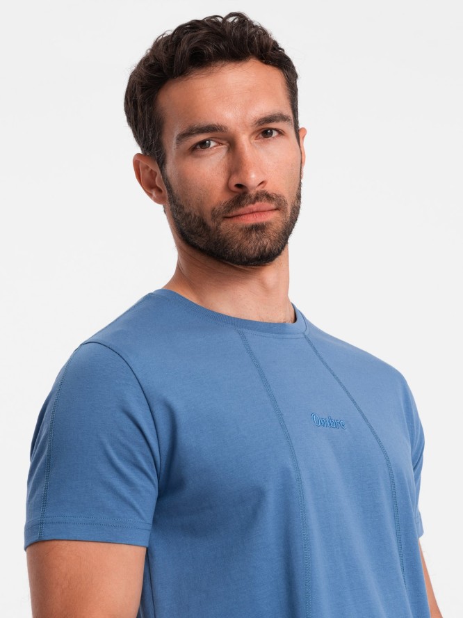 Męska koszulka bawełniana z delikatnym haftem – ciemnoniebieska V6 OM-TSCT-0170 - XXL
