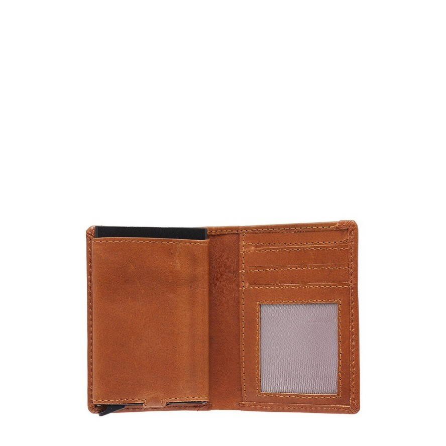 MUSTANG Temi RFID Aluminium Case Wallet MĘSKI SKÓRZANY PORTFEL PREMIUM POJEMNY NA KARTY SKÓRA COGNAC 06.103931