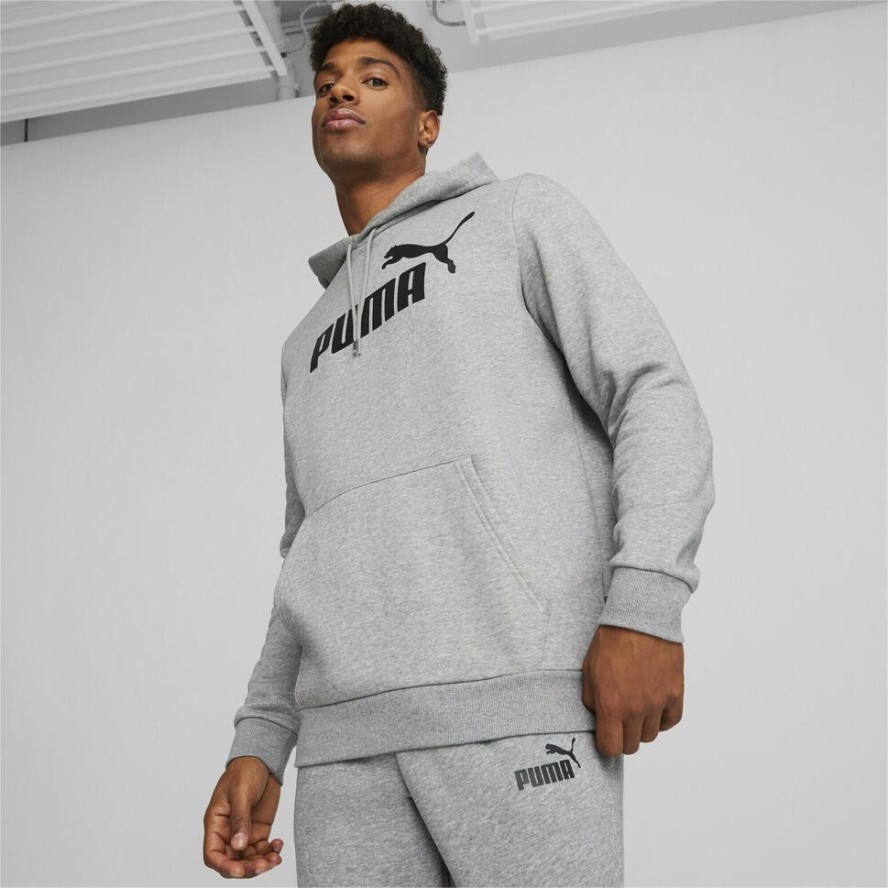 Męska bluza z kapturem z dużym logo Essentials PUMA Medium Gray Heather