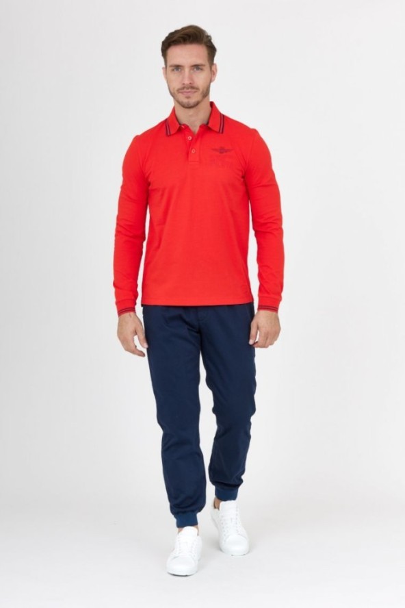 AERONAUTICA MILITARE Czerwony long sleeve polo